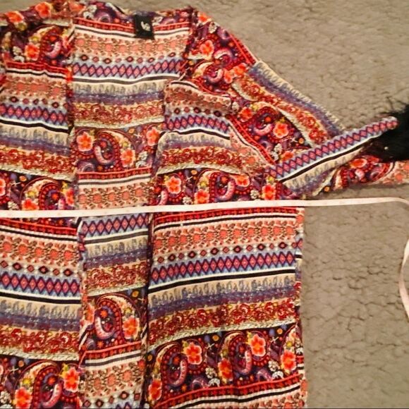 Love Tease Fringe Boho Kimono Cardigan Size Large - Picture 8 of 13